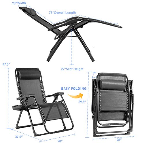 Goplus 500-lb Zero Gravity Chairs 2PCS, Oversized Recliner with Cup Holder, Folding Chaise for Indoor and Outdoor (Black)