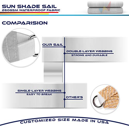 Windscreen4less Terylene Waterproof Sun Shade Sail UV Blocker Rectangle Sunshade Patio Canopy Sail 9' x 24' in Color Light Grey Included Free Pad Eyes 260GSM - Customized Sizes