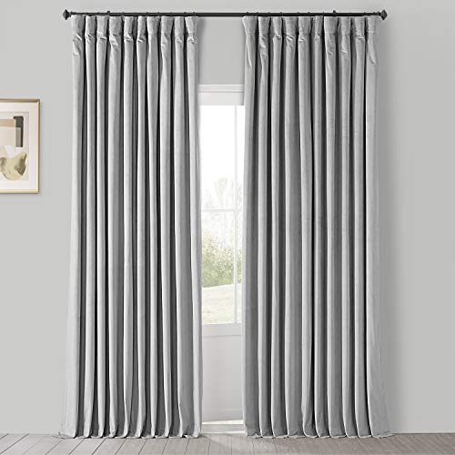 HPD Half Price Drapes VPCH-VET160401-96 Signature Extra Wide Blackout Velvet Curtain (1 Panel), 100 X 96, Reflection Grey