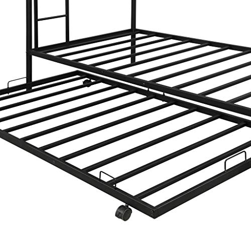 Metal Twin Over Twin Bunk Beds with Trundle Bed Twin Bunk Beds for Kids No Box Spring Required (Black (Twin Bunk with Trundle))