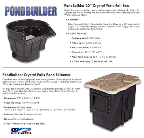 HALF OFF PONDS - MDP0 - PondBuilder Crystal 4000 Pond Kit with 7" Skimmer, 20" Waterfall, 4,000 GPH Pump, 20 Foot x 25 Foot EPDM Liner