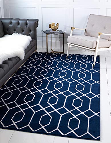 Unique Loom Marilyn Monroe Glam Collection Textured Geometric Trellis Navy Blue Silver Area Rug (8' 0 x 10' 0)