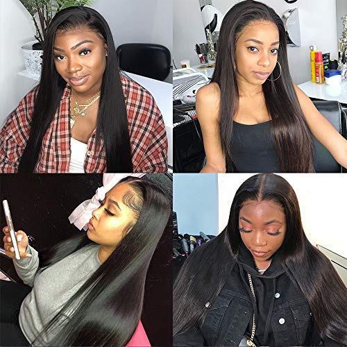 Lace Front Wigs Human Hair 24 inch Straight Lace Frontal Wigs For Black Woman 13x4 Lace Front Wigs Pre Plucked Hairline with Baby Hair 150% Density 10A Dyale Natural Black Hair Wig(24 inch)