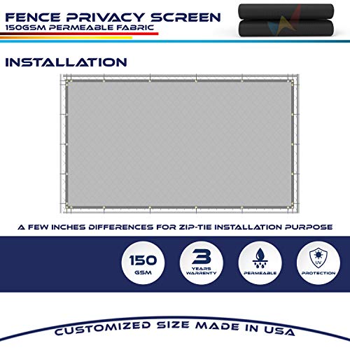 6' x 294' Privacy Fence Screen in Black with Brass Grommet 85% Blockage Windscreen Outdoor Mesh Fencing Cover Netting 150GSM Fabric - Custom Size