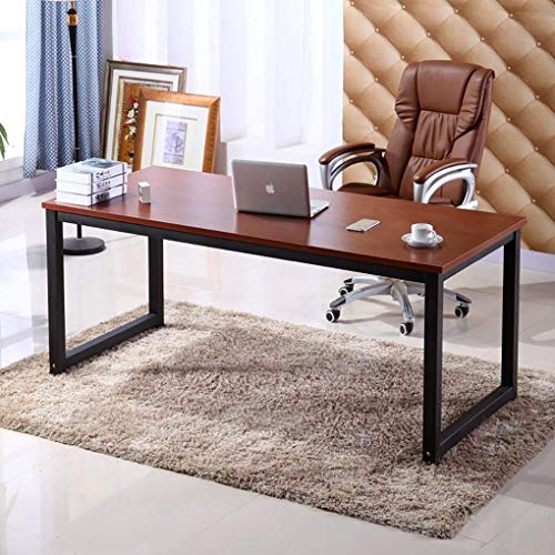 Home Office Desk, 63in Writing Desks Large Study Computer Table Workstation,Teak Wooden Top+Black Metal Leg