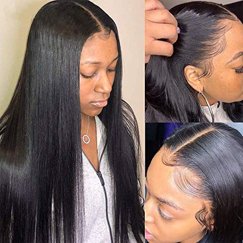 Lace Front Wigs Human Hair 24 inch Straight Lace Frontal Wigs For Black Woman 13x4 Lace Front Wigs Pre Plucked Hairline with Baby Hair 150% Density 10A Dyale Natural Black Hair Wig(24 inch)
