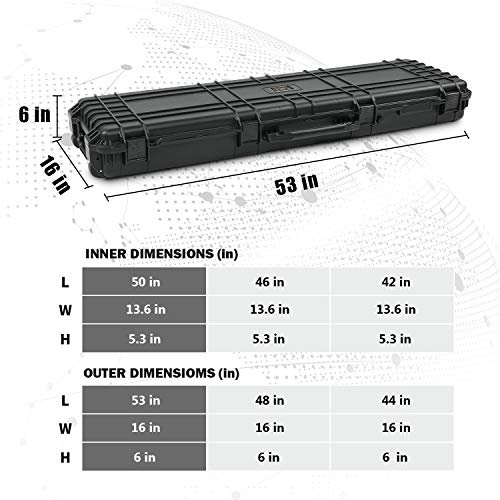 Lauraland 53 Inch Carrying Rifle Case, All Weather Water-Proof Safety Hard Gun Case with Foam with Wheels and Cuttable Foam