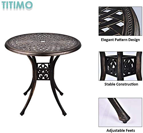TITIMO 31 inch Diameter Outdoor Round Patio Bistro Dining Table Cast Aluminum with Umbrella Hole Conversation Table …