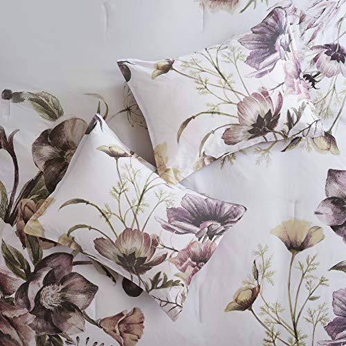 Madison Park Cassandra 8 Pc 100% Cotton Percale Large Floral Print with Reverse Solid Embroidered and Tufted Toss Pillows Shabby Chic All Season Comforter Bedding Set, Cal King, Blush