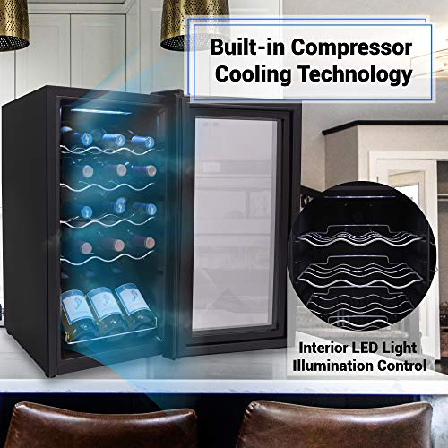 15 Bottle Wine Cooler Refrigerator White and Red Wine Fridge Chiller Countertop Wine Cooler 15 Bottle Capacity Digital Control Glass Door
