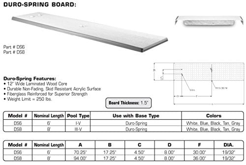 Inter-Fab DS6-7 Diving Board Replacement for In-Ground Pools, Duro-Spring, Tan