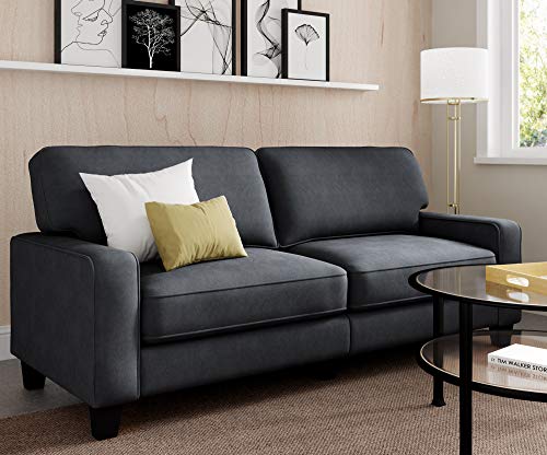 Serta Palisades Upholstered Sofas for Living Room Modern Design Couch, Straight Arms, Soft Fabric Upholstery, Tool-Free Assembly, 78", Charcoal