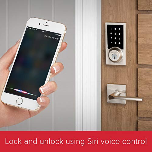 Kwikset 99190-003 Contemporary Premis Touchscreen Keyless Entry Smart Deadbolt Door Lock Works with Apple HomeKit Featuring SmartKey Security, Satin Nickel