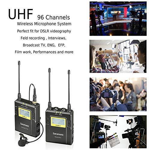 UHF Dual Wireless Microphone Smartphone Saramonic 96Channel Lavalier Mic System 2Transmitters