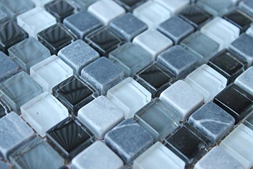 10 Square Feet - Bliss Midnight Stone and Glass 5/8 x 5/8 Square Mosaic Tiles - Bathroom Walls/Tub Surround/Kitchen Backsplash