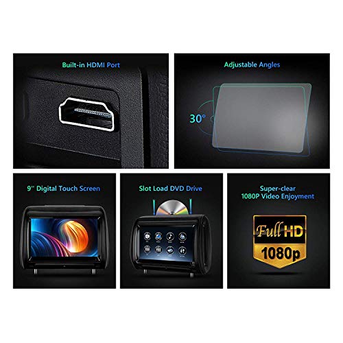 XTRONS 2 x 9in Pair Car Headrest DVD Player HD Digital Adjustable Touch Screen 1080P Video Auto Games HDMI New Version IR Headphones