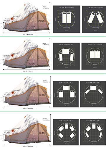 PlayDo 4-Season Waterproof Cotton Canvas Bell Tent Wall Yurt Tent with Stove Hole for Outdoor Camping Hunting Hiking Festival Party (with Big Windows&Stove Hole, 5M/16.4ft)