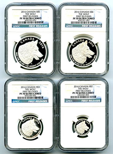 2016 Canada 4 Coin Silver Proof The Wolf Set UCAM First Releases NGC PF70
