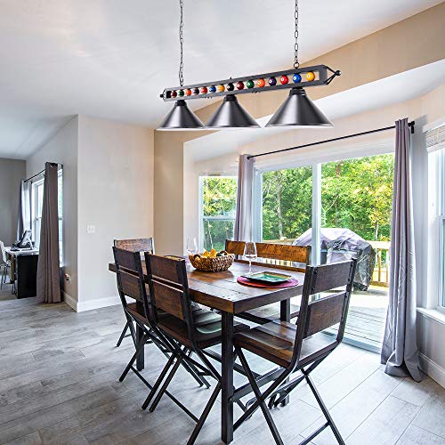 Wellmet Billiard Light For Pool Table Hanging Over W/ Matte Metal Shades & Ball Decor Perfect For Game Room Kitchen Island
