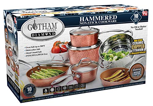 Gotham Steel 10 Piece Hammered Nonstick Copper Cookware Set