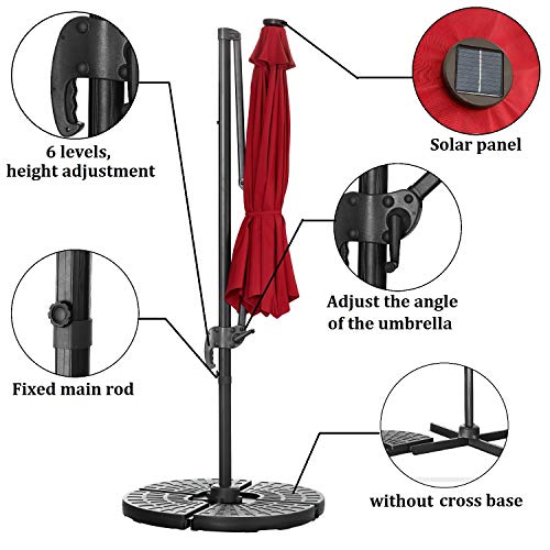 Leisurelife 10' Cantilever Offset Umbrella with Solar Lights for Patio, Tilt and Crank, 8 Ribs, Wine Red
