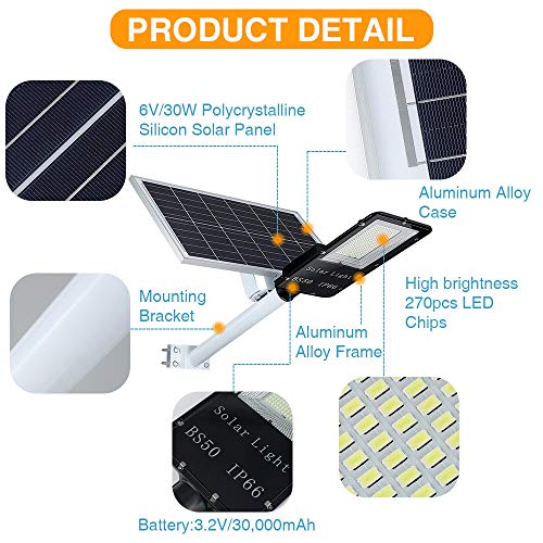 120W LED Solar Street Lights Outdoor Lamp, Dusk to Dawn Security Flood Light with Remote Control, 270 LED, Wa terproof, for Parking Lot, Stadium, Pathway (Neutral White)