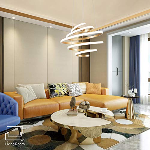 LED Modern Chandelier Not Dimmable Contemporary Pendant Light Creative Spiral Rings LED Chandelier Adjustable Pendant Lighting Fixtures for Living Room Bedroom Dining Room Hallway Kitchen, UL Listed