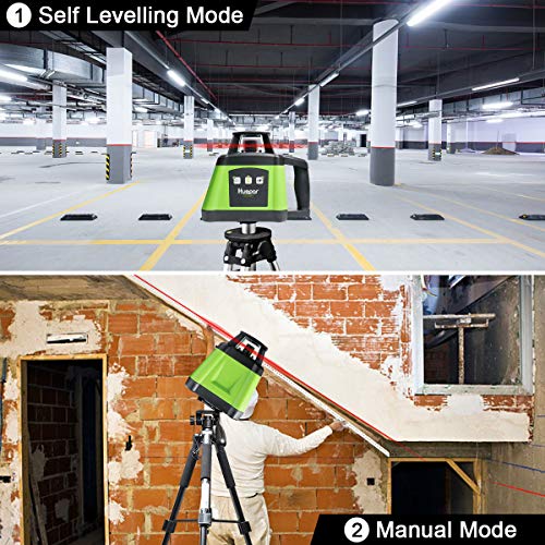 Huepar Electronic Self Leveling Rotary Laser Level Kit 360 Horizontal Beam Interior/Exterior Level Tool Receiver Protective Glasses Alkaline Battery