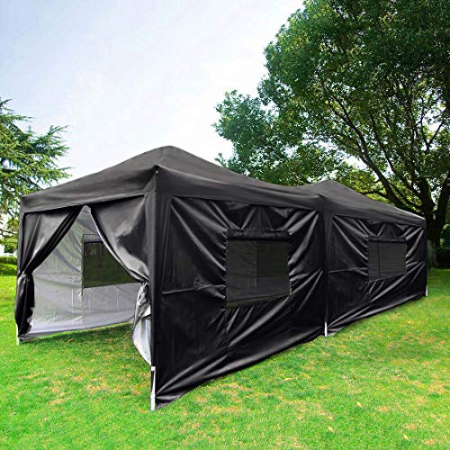 Quictent Privacy 10x20 ft EZ Pop Up Canopy Tent Party Tent Outdoor Event Gazebo with Sidewalls 100% Waterproof-6 Colors (Black)