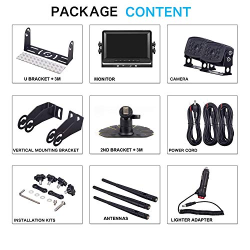 RV Dual Digital Wireless Backup Camera Kit W/ 7in LCD Monitor Trailer Rear View Front No Interference IP69 Waterproof Latest Wide Angle