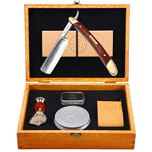 Amazing Straight Razor Shaving Kit - Samurai Sharp Straight Edge Razor Set, Japan Steel, Strop, Puck, Badger Friendly Brush, Great Straight Razor Kits