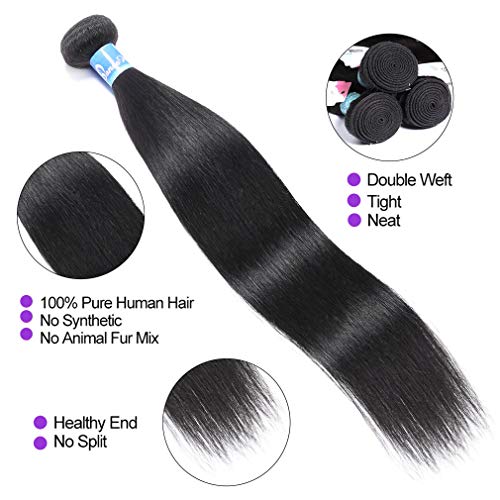 10a Grade Panse Hair Peruvian Straight Human Hair 4 Bundles with Three Part 4x4 Swiss Lace Closure 100% Unprocessed Virgin Hair Extensions 1b Black Color for Women (22 22 24 26+18)