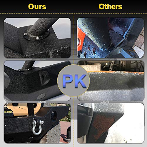LEDKINGDOMUS Full Width Front Bumper Compatible for 07-18 Jeep Wrangler JK and JK Unlimited Rock Crawler With Fog Lights Hole, Winch Plate Black Textured