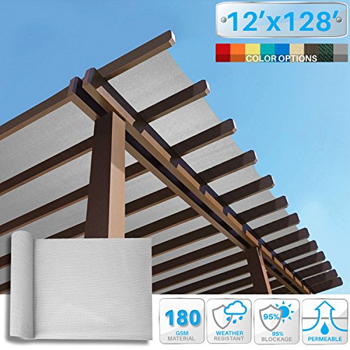 Patio Paradise 12' x 128' Sunblock Shade Cloth Roll,Light Grey Sun Shade Fabric 95% UV Resistant Mesh Netting Cover for Outdoor,Backyard,Plant,Greenhouse,Barn