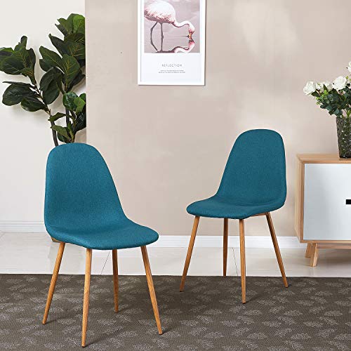 GreenForest Mid Century Dining Kitchen Chair Set of 4 Modern Indoor Outdoor Guest Chair Fabric Upholstered Side Chair with Metal Legs,Teal