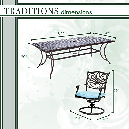 Hanover Traditions 9Pc Cast Aluminum Outdoor Patio Dining Set, 8Swivel Rocker Chairs & 42"x84"Rectangle Table, Red, TRAD9PCSW8-BLU