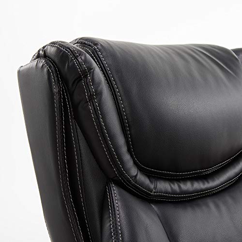 LaZBoy Big & Tall Executive Office Comfort Core Cushions, Ergonomic High-Back Chair with Solid Wood Arms, Bonded Leather, Black