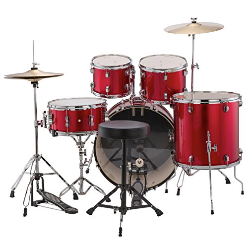 Ludwig Accent Drive Series LC175 Complete Drum Package with Cymbals, Hardware, Drum Throne, Chain-drive Pedal and Sticks (Red foil)