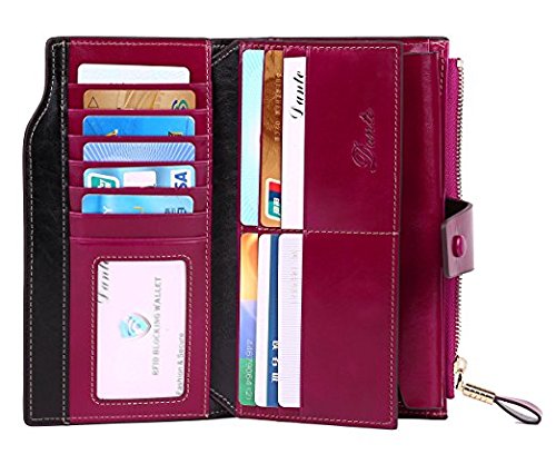 Lavemi Womens Large Capacity Genuine Leather RFID Blocking Wallets Wristlet Clutch Card Holder(2- Light Purple)