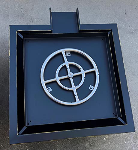 18" 24" Stainless Steel or Rustic Black Square Fire Pit Bowl Pot w/Waterfall Column (24" Fire Pit w/Waterfall, Rustic Black)