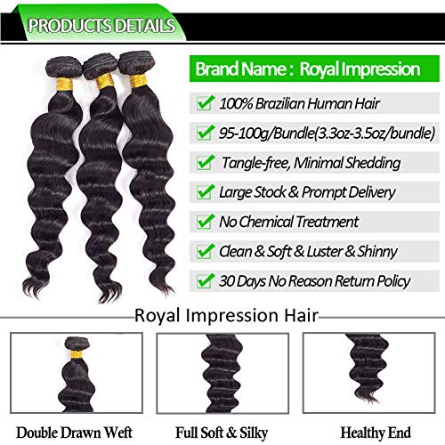 10A Brazilian Virgin Hair Loose Wave 3 Bundles with Closure (16 18 20+14"Closure) Brazilian Human Hair Bundles with Closure 100% Unprocessed Virgin Remy Hair Bundles with Lace Closure Natural Color
