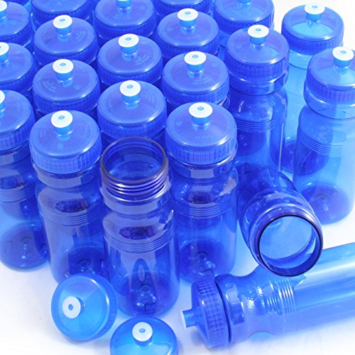 Rolling Sands BPA-Free 24 Ounce Blue Water Bottles, Bulk 100 Pack, Made in USA