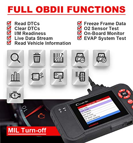 LAUNCH Creader VII+ OBD2 Scanner for Engine/Transmission/ABS/Airbag Code Reader Car Diagnostic Scanner Scan Tool + 16 Pin Extension Cable