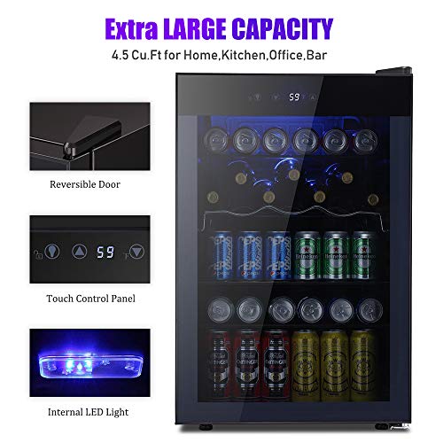Kismile 4.5 Cu.ft Beverage Refrigerator and Cooler,126 Can Mini Fridge Glass Door with Digital Temperature Display for Soda,Beer or Wine,small Drink Dispenser Cooler for Home,Office or Bar (Gray)