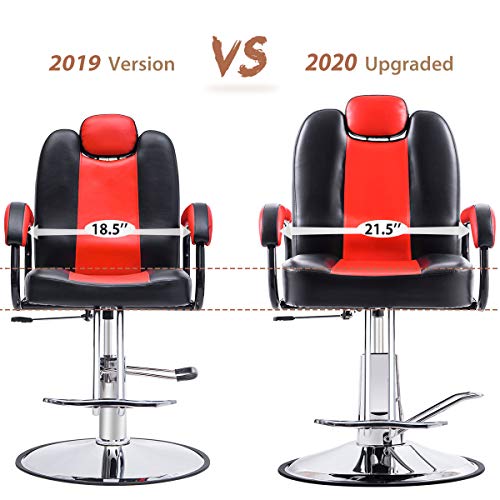 Hydraulic Recliner Barber Chair for Salon w/ 20% Extra Wider Seat & Heavy Duty Hydraulic Pump, 2020 Upgraded Black & Red