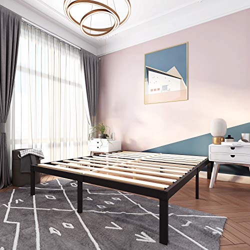 14 Inch Metal Platform Bed Frames / Wood Slat Support / No Box Spring Needed / 3500 lbs Heavy Duty/ Noise Free/ With storage / Black Finish Cal King