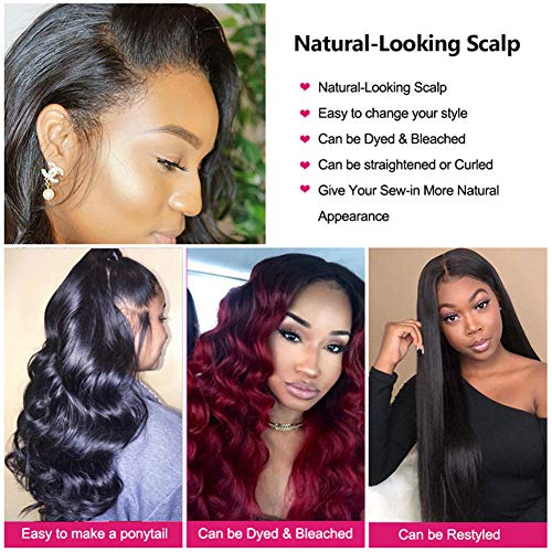 13x4 Human Hair Lace Front Wigs Brazilian Body Wave Frontal Wig Pre Plucked With Baby Hair Natural Hairline Body Wave Wigs For Black Women 150% Density Natural Color(16 Inch)