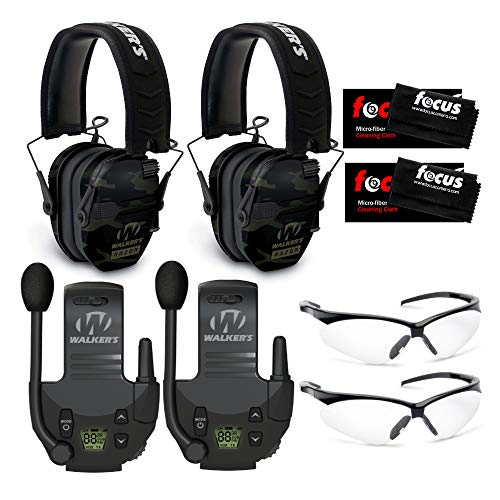 Walkers Razor Slim Electronic Shooting Muffs Multicam Camo Gray 2Pack w/ Walkie Talkies Bundle 8Items