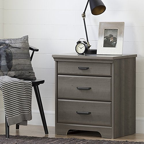 South Shore Versa Nightstand with 2 Drawers and Charging Station, Weathered Oak