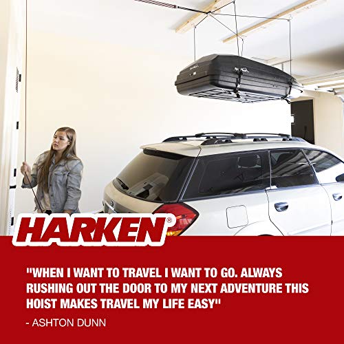 Harken - Cargo Box Overhead Garage Storage Hoist, Self-Leveling, Safe Anti-Drop System, Easy One-Person Operation, Smart Garage Organization